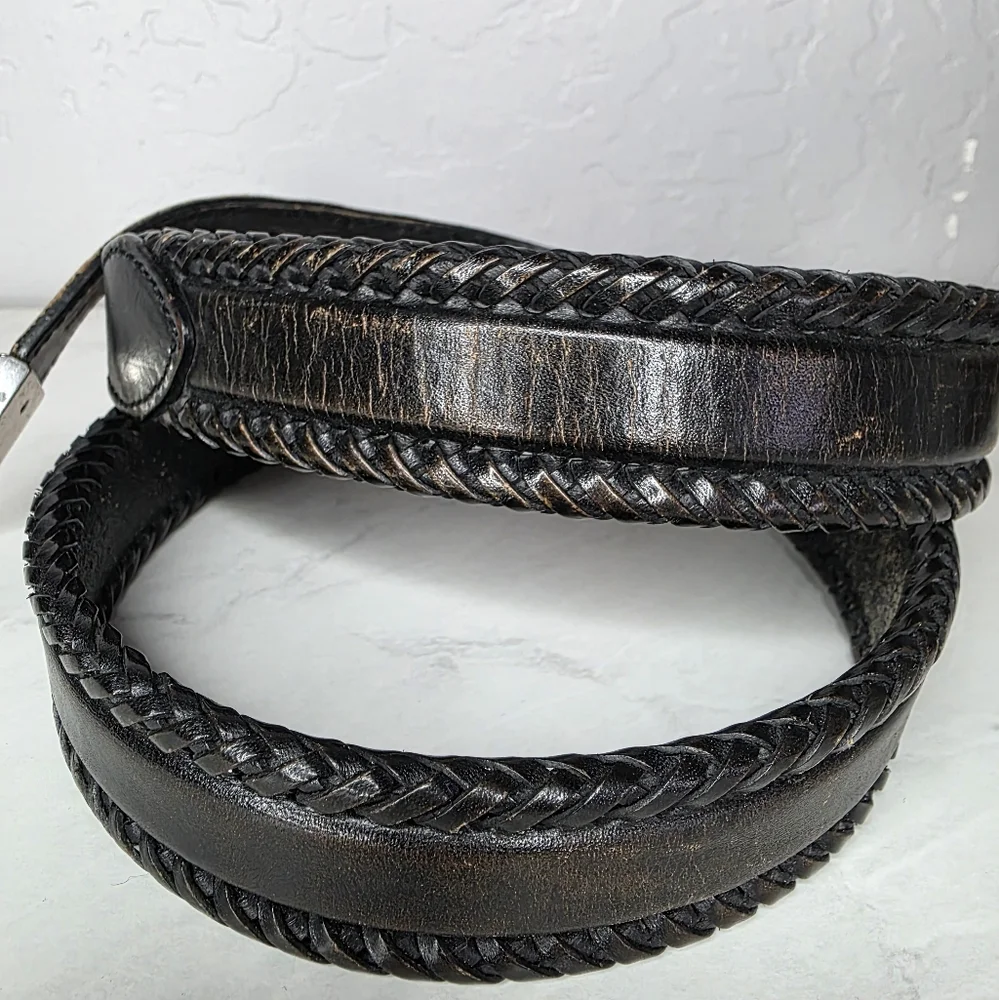 Vintage‎ Onyx By Brighton Western Black Leather Belt Men Size 30